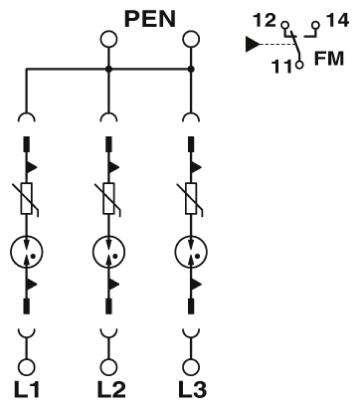 Разрядник для защиты от импульсных перенапряжений, тип 2-VAL-MS 350 VF/3+0-FM