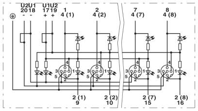 Коробка датчика и исполнительного элемента-SACB-8/16-L-C NPN SCO