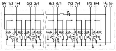 Коробка датчика и исполнительного элемента-SACB-6/12-L-10,0PUR SCO P NPN