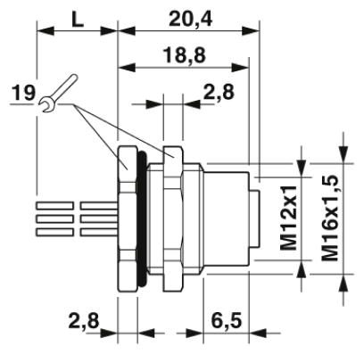 Встраиваемые разъемы-SACC-DSI-M12FS-5P-M16XL/0,5