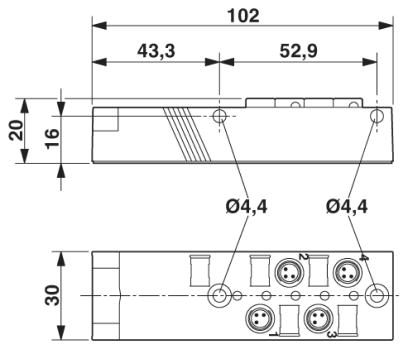 Коробка датчика и исполнительного элемента-SACB-4/3-L-5,0PUR-M8