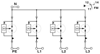Молниезащитный разрядник, тип 1-FLT-SEC-P-T1-3S-350/25-FM