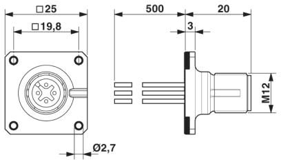 Встраиваемые разъемы-SACC-SQ-M12MSD-4CON-25F/0,5