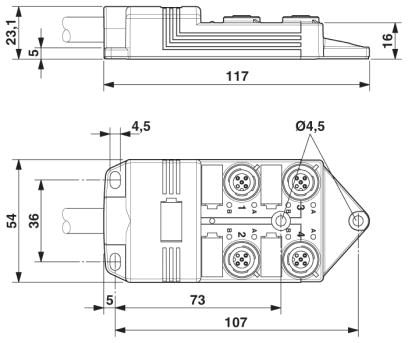 Коробка датчика и исполнительного элемента-SACB-4/ 4-L-10,0PUR SCO P NPN