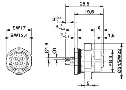 Встраиваемые разъемы-SACC-DSI-M12FS-5CON-L180P