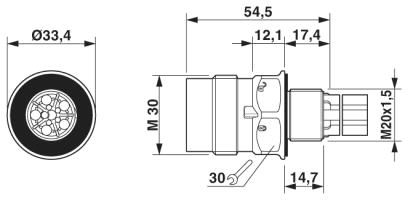 Проходная деталь-QPD W 4PE2,5 M20 1,0 BK