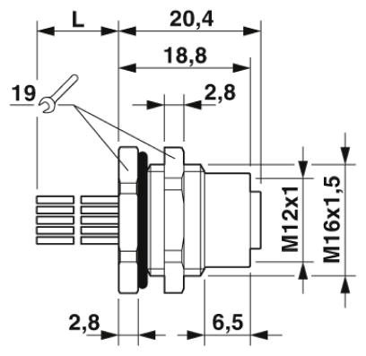Встраиваемые разъемы-SACC-DSI-M12FS-12P-M16XL/0,5