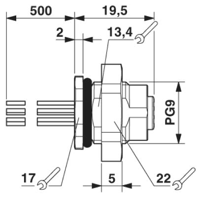 Проходная деталь-SACC-DSI-M12FS-5CON-PG9/0,5 P