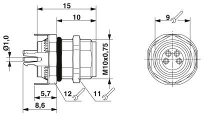 Встраиваемые разъемы-SACC-DSI-M8FS-4CON-M10-L180 SH