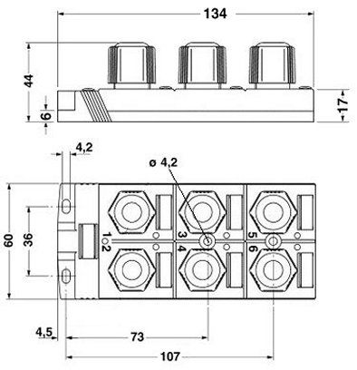 Коробка датчика и исполнительного элемента-SACB-6Q/4P-L-10,0PUR