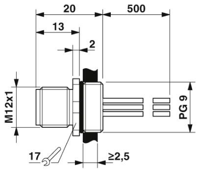 Проходная деталь-SACC-E-M12MS-4CON-PG9/0,5 PO