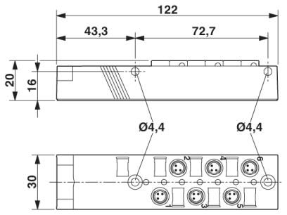 Коробка датчика и исполнительного элемента-SACB 6-3 L M8 PUR/