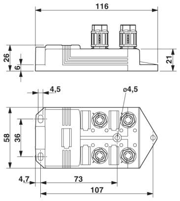 Коробка датчика и исполнительного элемента-SACB 4-4 L QO-0,34 PUR/