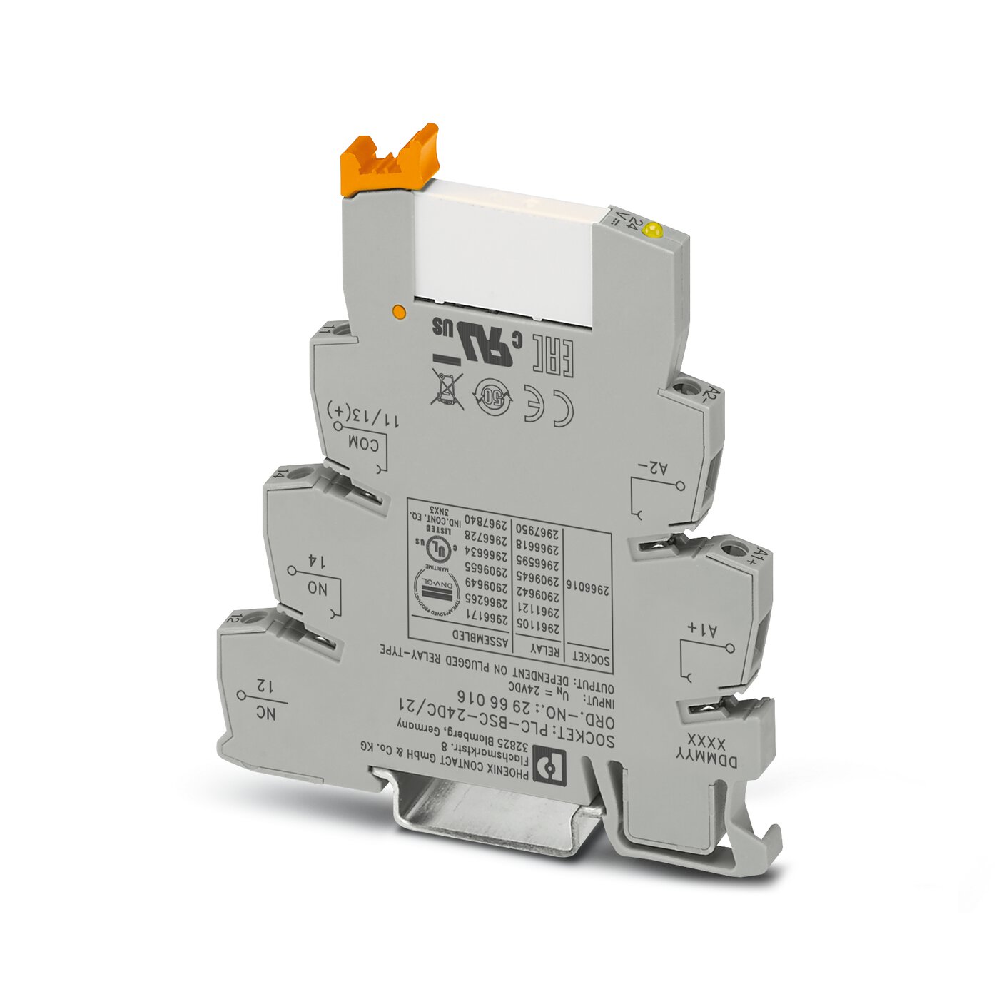 Реле в наборе: база реле PLC-BSC-24DC/21 + вставное реле HF41F/24-ZSTG / 60103002 (РПВM-1-24D-1/G)