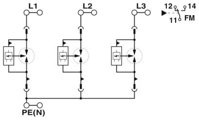 Молниезащитный разрядник, тип 1-FLT-SEC-P-T1-3C-440/35-FM