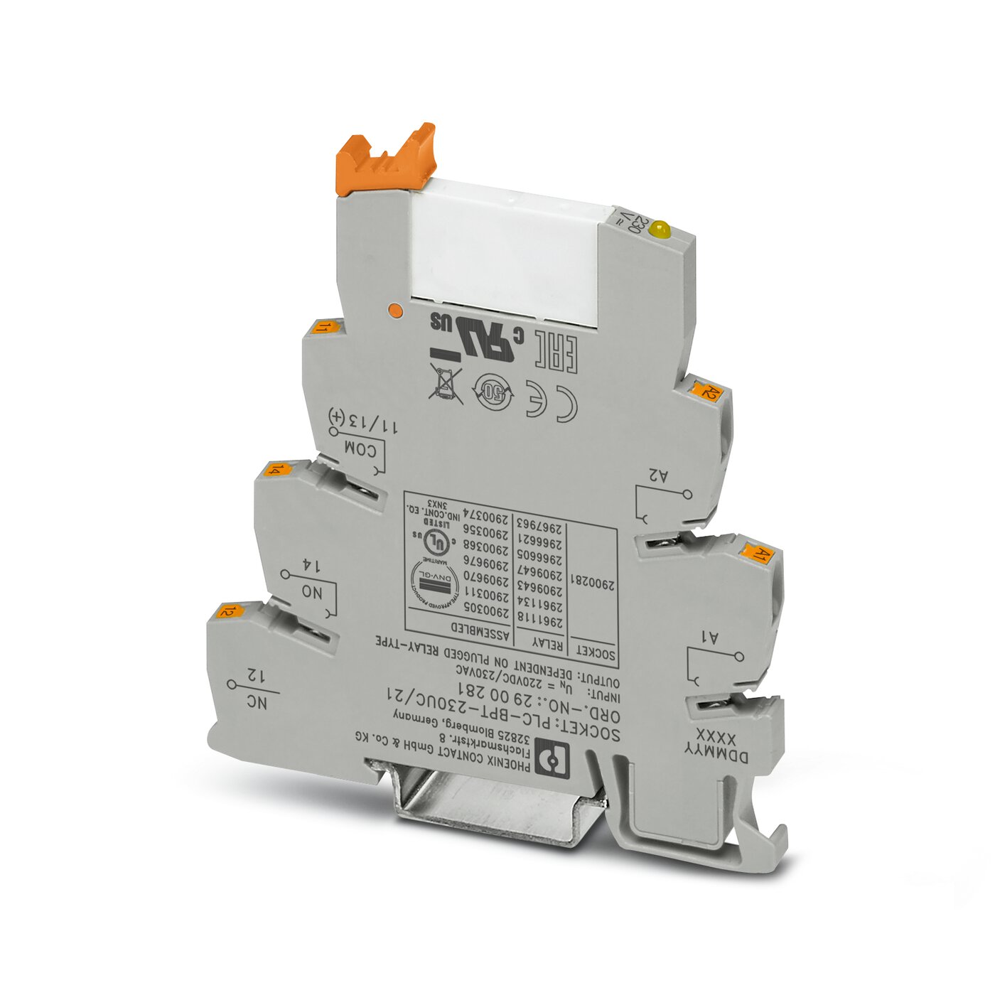 Реле в наборе: база реле PLC BPT-230UC/21 + вставное реле HF41F/60-ZSTG / 60103003 (РПВM-1-60D-1/G)