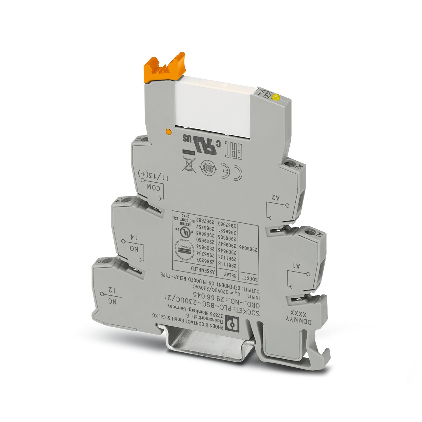Реле в наборе: база реле PLC-BSC-230UC/21 + вставное реле HF41F/60-ZST / 60103001 (РПВМ-1-60D-1)