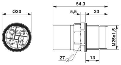 Проходная деталь-QPD W 3PE2,5 M25 DT BK