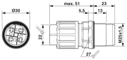 Проходная деталь-QPD W 3PE2,5 9-14 M25 DT BK