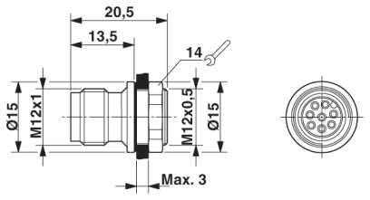 Встраиваемые разъемы-SACC-E-M12MS-8CON-M12 PSCUP