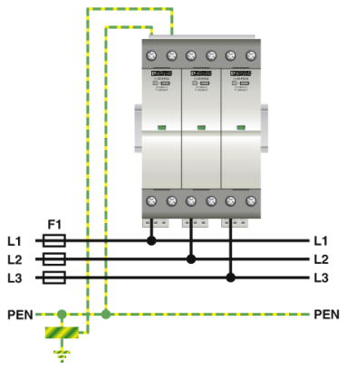 Молниезащитный разрядник, тип 1-FLT-SEC-H-T1-3C-264/25-FM