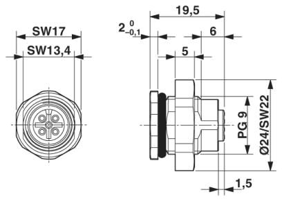 Встраиваемые разъемы-SACC-DSI-M12FS-5CON-L180PSCUP