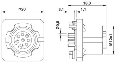 Встраиваемые разъемы-SACC-SQ-M12FS-8CON-20-L180