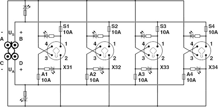 Разветвитель питания-SACB-4/T-L-8FUSE CT AXL