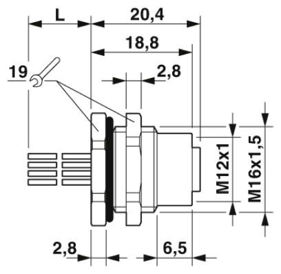 Встраиваемые разъемы-SACC-DSI-M12FS-8P-M16XL/0,5