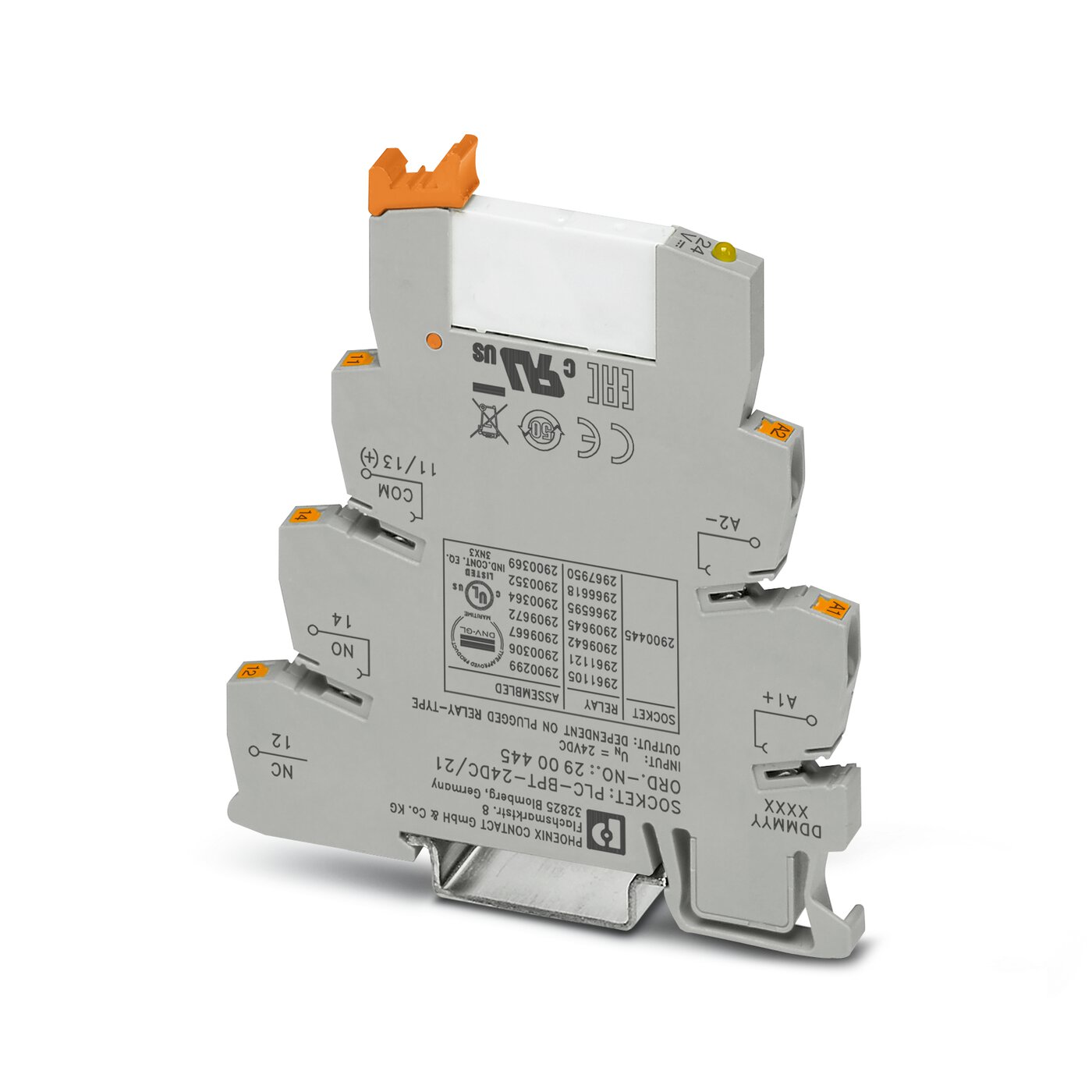 Реле в наборе: база реле PLC-BPT-24DC/21 + вставное реле HF41F/24-ZST / 60103000 (РПВМ-1-24D-1)