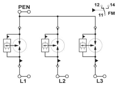 Молниезащитный разрядник, тип 1-FLT-SEC-P-T1-3C-350/25-FM