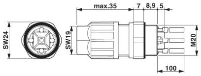 Проходная деталь-Q 1,5/4A10/24-M20KU-ESA BK PE