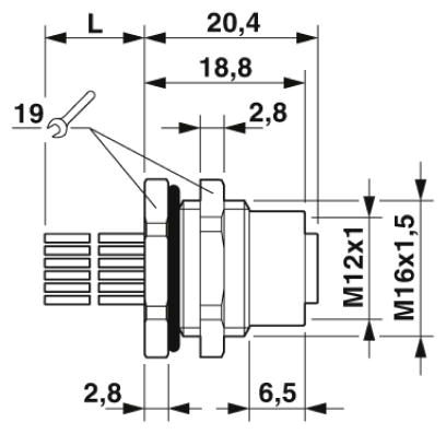 Встраиваемые разъемы-SACC-DSI-M12FS-17P-M16XL/0,5