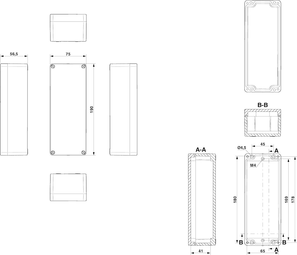 Клеммная коробка-E PE A 75X190X56