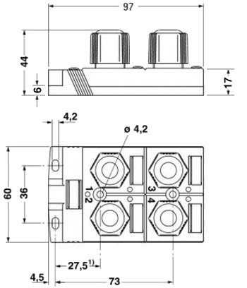 Коробка датчика и исполнительного элемента-SACB-4Q/4P-L-10,0PUR