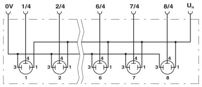 Коробка датчика и исполнительного элемента-SACB 4-3 QO-0,34 PUR/