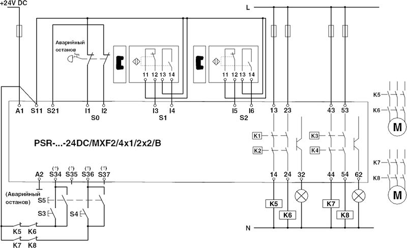 Реле безопасности-PSR-PIP-24DC/MXF2/4X1/2X2/B