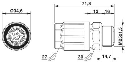 Проходная деталь-QPD W 4PE2,5 M25 1,0 GY