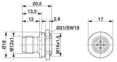 Встраиваемые разъемы-SACC-E-M12MS-5CON-M16 PSCUP