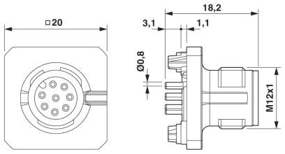 Встраиваемые разъемы-SACC-SQ-M12MS-8CON-20-L180