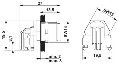 Встраиваемые разъемы-SACC-DSIV-M12MS-5CON-L 90