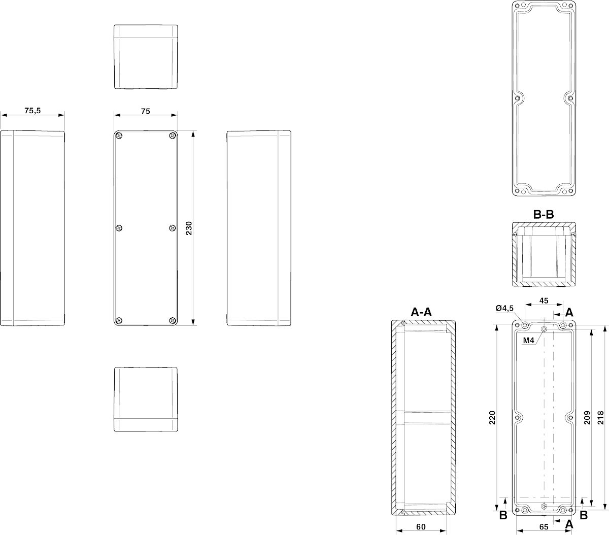 Клеммная коробка-E PE A 75X230X75