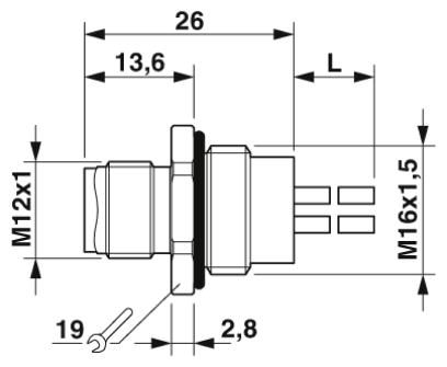 Встраиваемые разъемы-SACC-E-M12MSS-4P-M16XL/0,5 PE